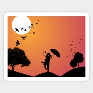 Landscape couple Love feeling Art Sticker